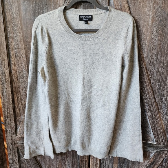 Banana Republic Sweater Women's Size Large Gray Wool Cashmere Blend Bell Sleeves - Picture 1 of 11